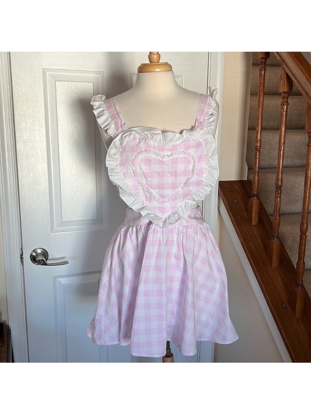 Hot Topic NWT XL Pink & White Plaid Heart Skirtall Halloween